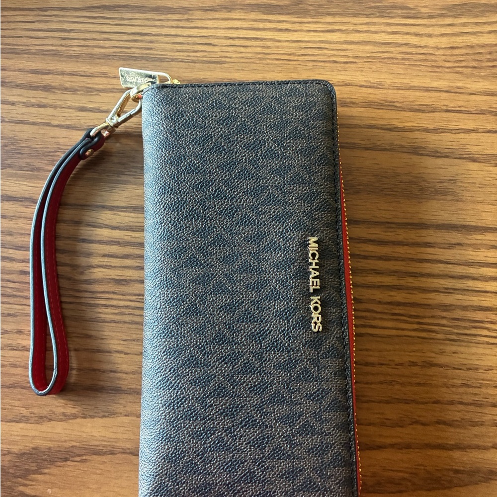 Michael Kors Reddish/Orange and Gold Zipper Wallet